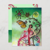 メラissaの庭　鮮やかな赤 ピンク 緑 青 招待状 (正面/裏面)