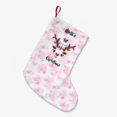 メリの第1回クリスマスハートピンクカスタムストッキング スモールクリスマスストッキング (正面 (吊り時))