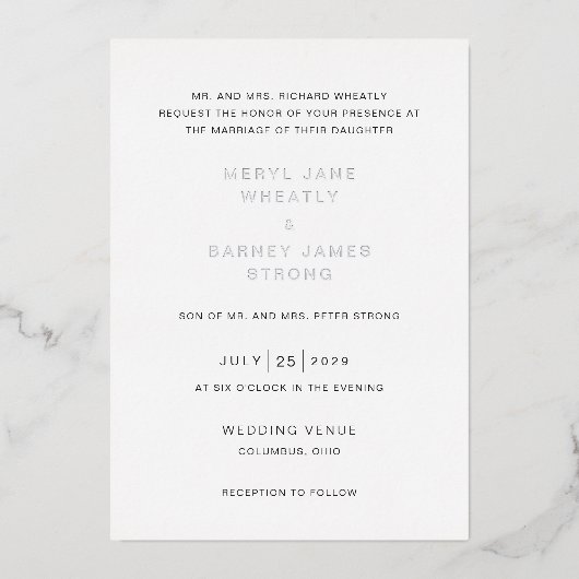 メリエレガントルモダン結婚ス 箔招待状 (正面)