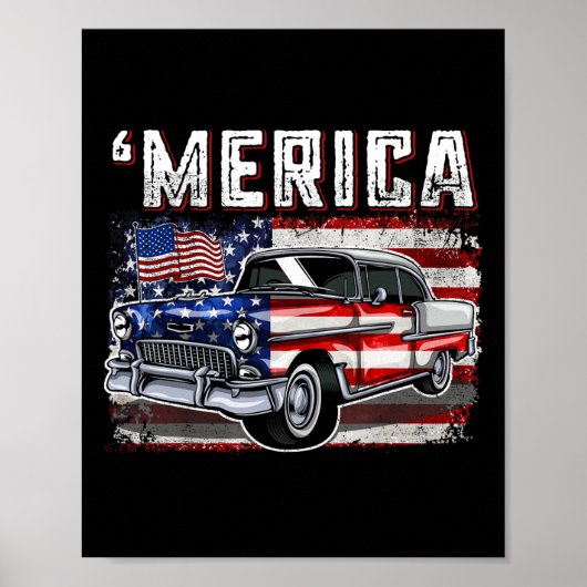 メリカアメリカ国旗の古い車7月の4thキッズボーイ ポスター (正面)