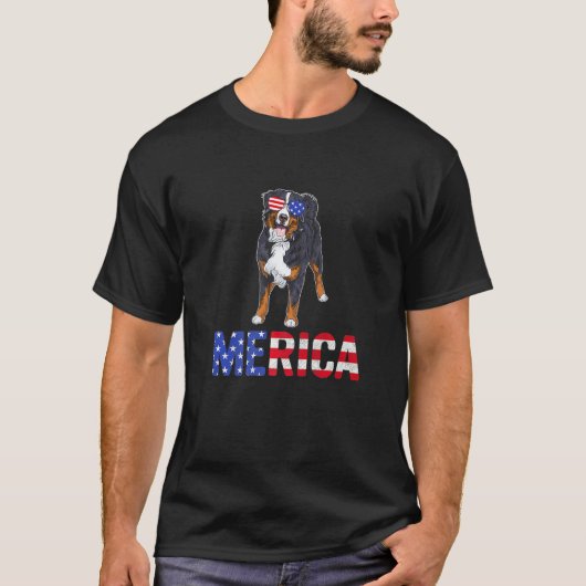 メリカアメリカ国旗ベルネーズマウンテンドッグサングラス4t tシャツ (正面)