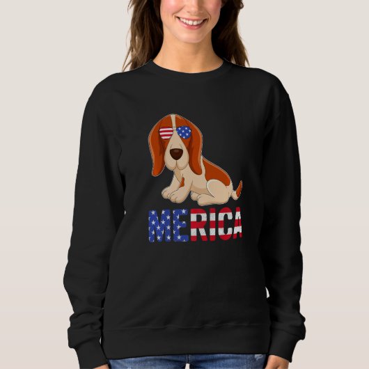 メリカアメリカ国旗Basset Hound Dogサングラス4th Of スウェットシャツ (正面)
