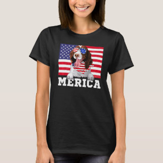 メリカイングリッシュ春スパニエル犬ドッグアメリカン国旗4t tシャツ
