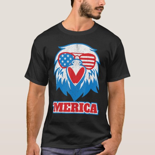 メリカイーグルアメリカ国旗のグラス7月の鳥の値リストの4th tシャツ (正面)