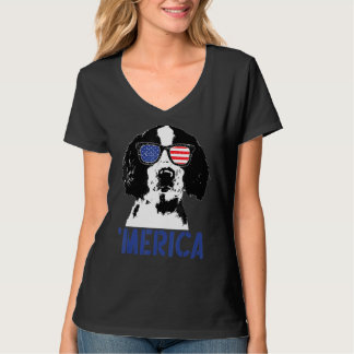 メリカエングリストスリンガースパニエル犬アメリカ国旗4日 Tシャツ