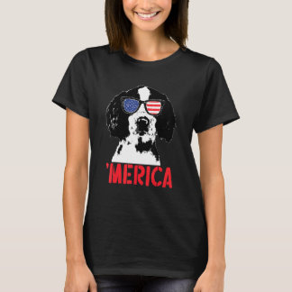 メリカエングリストスリンガースパニエル犬アメリカ国旗4日 Tシャツ