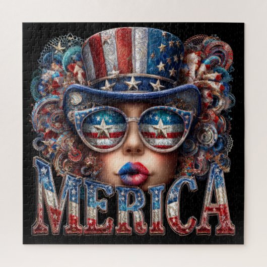 メリカガール7月4日グラムガールと星 ジグソーパズル (縦)