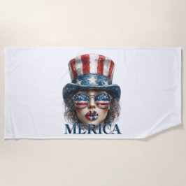 メリカガール7月4日グラムガールと星 ビーチタオル