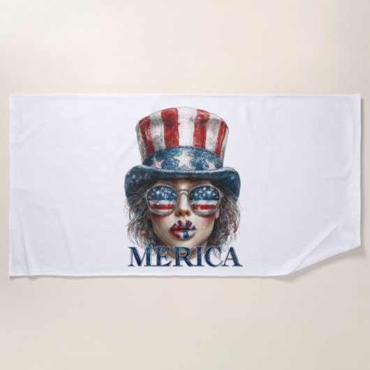 メリカガール7月4日グラムガールと星 ビーチタオル (正面)