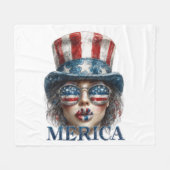 メリカガール7月4日グラムガールと星 フリースブランケット (正面(横))