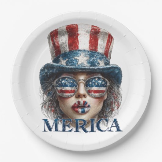 メリカガール7月4日グラムガールと星 ペーパープレート (正面)