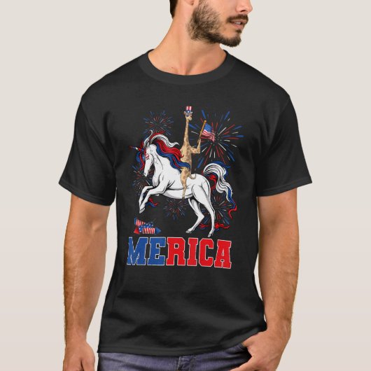 メリカキリンUnicornアメリカ国旗Happy 4 Th Of Tシャツ (正面)