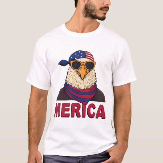 メリカクールイーグル – アメリカ愛国国旗のデザイン Tシャツ (正面)