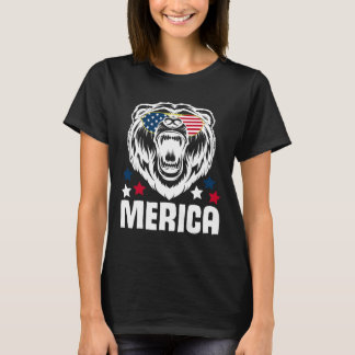 メリカサングラス7月4日アメリカ国旗Bear Desi Tシャツ