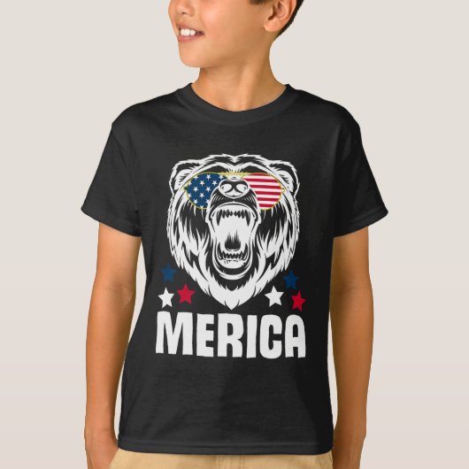 メリカサングラス7月4日アメリカ国旗Bear Desi Tシャツ (正面)