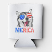 メリカシベリアン・ハスキー犬アメリカ国旗7月4日 缶クーラー (正面)