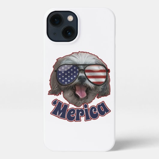メリカシーズー(犬)チューアメリカ国旗USA犬愛好家 iPhoneケース (裏面)