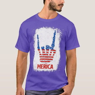 メリカスケルトンロックサイン7月4日米国国旗のパット Tシャツ