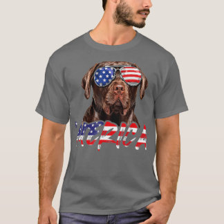 メリカチョコレートラブラドール7月の第4位アメリカ国旗 Tシャツ