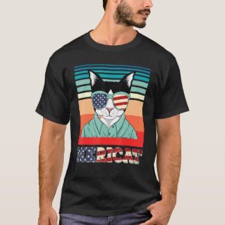 メリカット 7月4日 アメリカ独立記念日 猫 アメリカ国旗 Tシャツ