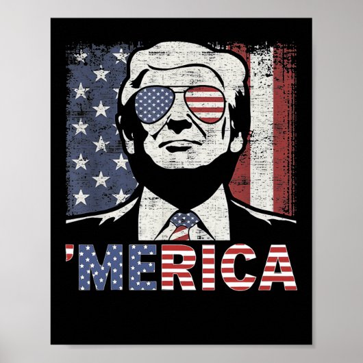 メリカトランプ7月の幸せ4日トランプ米国旗 ポスター (正面)