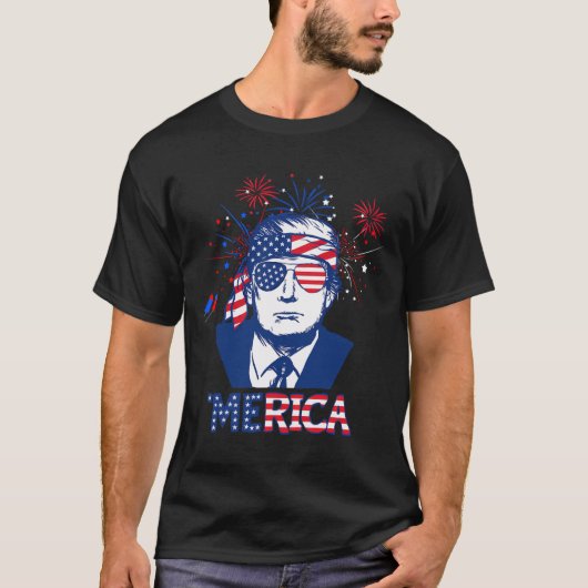 メリカトランプ7月の幸せ4日トランプ米国旗 Tシャツ (正面)