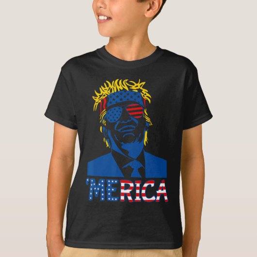 メリカトランプ7月の幸せ4日トランプ米国旗 Tシャツ (正面)