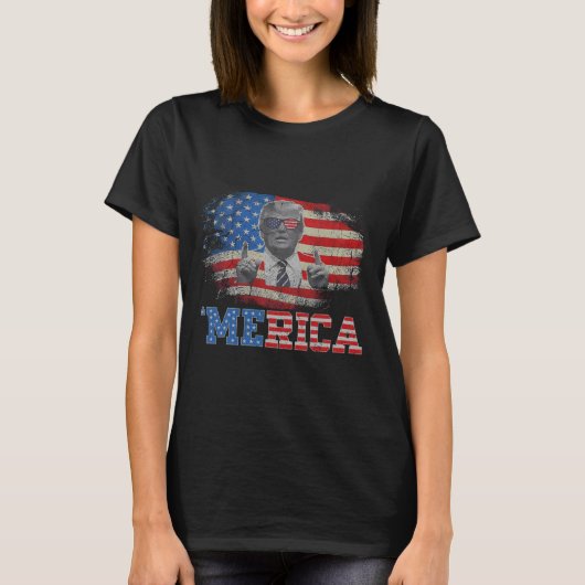 メリカトランプ7月の幸せ4日トランプ米国旗 Tシャツ (正面)