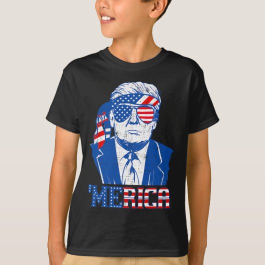 メリカトランプ7月の幸せ4日トランプ米国旗 Tシャツ (正面)
