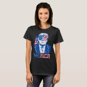 メリカトランプ7月の幸せ4日トランプ米国旗 Tシャツ (正面フル)