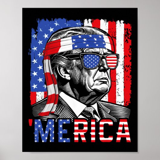 メリカトランプ7月4日おもしろい米国国旗 ポスター (正面)