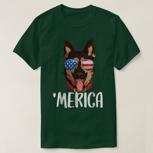 メリカドイツの羊飼い犬7月の4thアメリカのFl Tシャツ (デザイン正面)