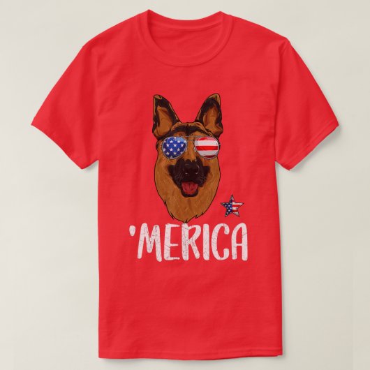 メリカドイツの羊飼い犬7月の4thアメリカのFl Tシャツ (デザイン正面)