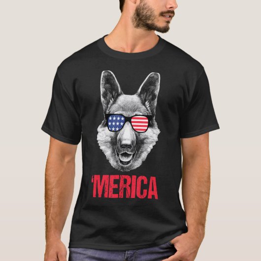 メリカドイツ羊飼いアメリカ国旗のサングラス4t tシャツ (正面)