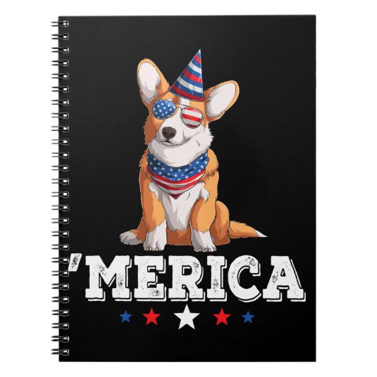 メリカドッグ7月4日アメリカ国旗Corgi ノートブック (正面)
