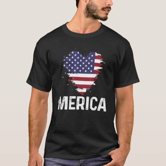 メリカハート愛国米国国旗の7月4日ティー Tシャツ (正面)