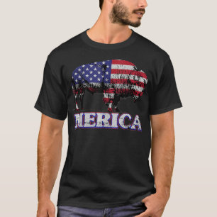 メリカバイソンバッファロー7月4日アメリカ国旗 Tシャツ