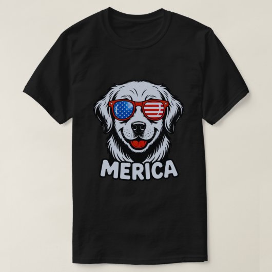 メリカパティオティックドッググラスUSA米国国旗4日 Tシャツ (デザイン正面)