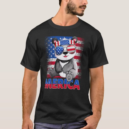 メリカパンダベア米国国旗のヘッドバンド4日Ju Tシャツ (正面)