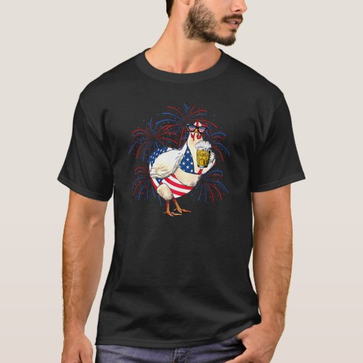 メリカビキニチキンBeer Usa国旗J4日 Tシャツ (正面)