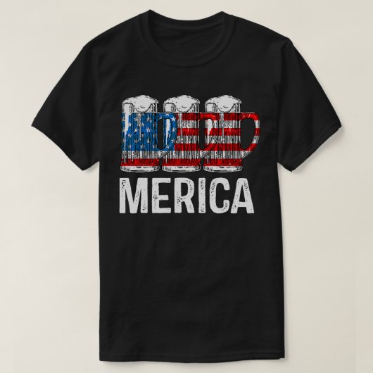 メリカビールアメリカ国旗T 7月4日ギフト Tシャツ (デザイン正面)