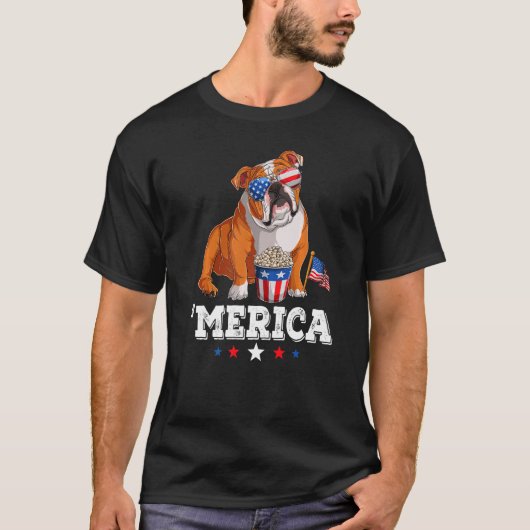 メリカブルドッグ7月4日アメリカ国旗Engli Tシャツ (正面)