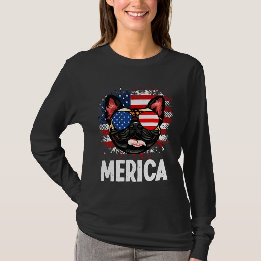 メリカブルフランスのドッグ国旗66 Tシャツ (正面)