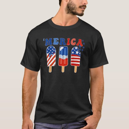 メリカブルーホワイトアイスクリームUs国旗7月4日 Tシャツ (正面)