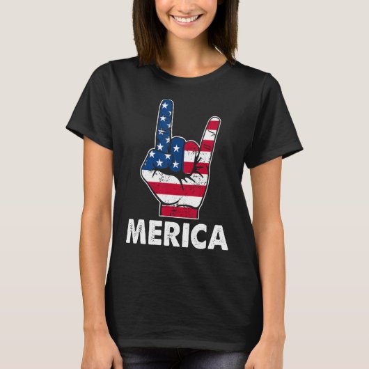 メリカロック7月4日ヴィンテージ米国国旗 Tシャツ (正面)