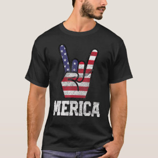 メリカロック7月4日ヴィンテージ米国国旗 Tシャツ