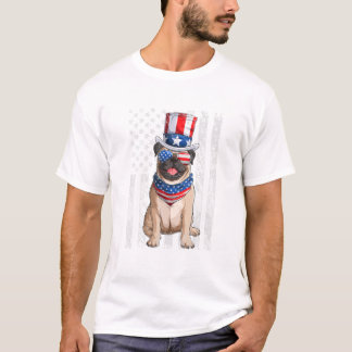 メリカン犬アメリカ国旗4日 Tシャツ
