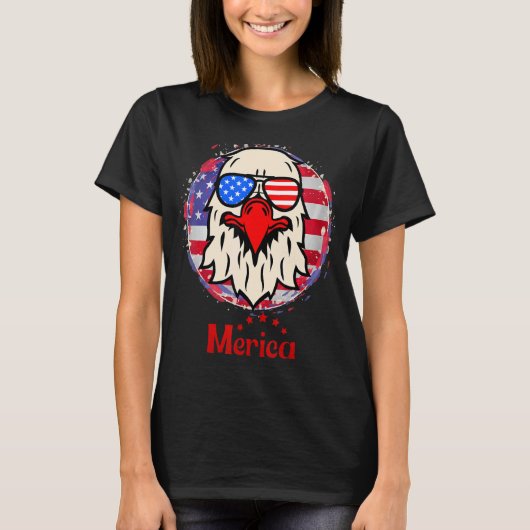 メリカ国旗のイーグルグラス3 Tシャツ (正面)