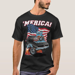 メリカ愛国クラシックのマッスルカー(米国国旗) Tシャツ