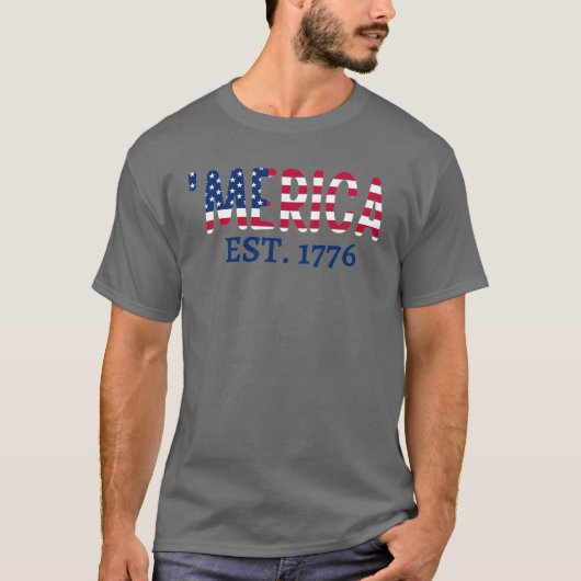 「メリカ・エスト。1776愛国的なアメリカのTシャツ Tシャツ (正面)